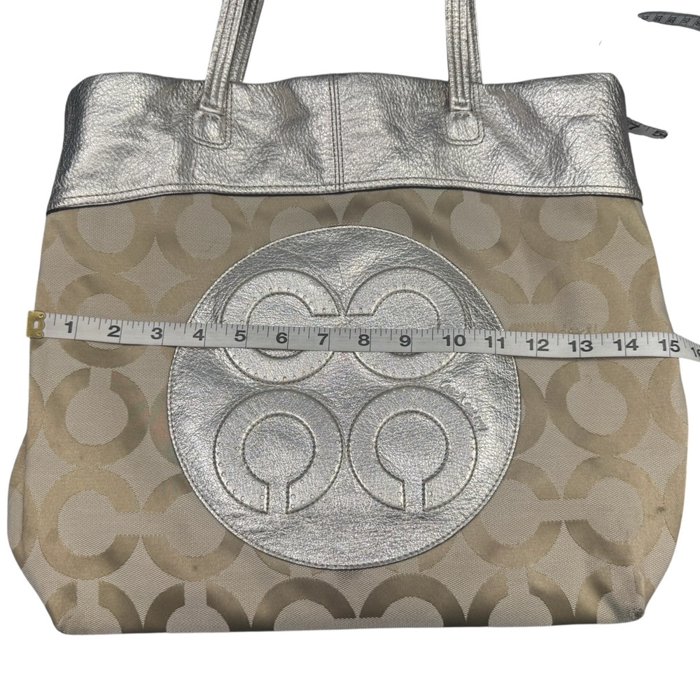 Coach Julia Op Art Signature Khaki Gold Leather Shoulder Bag Tote **READ** - Picture 14 of 16